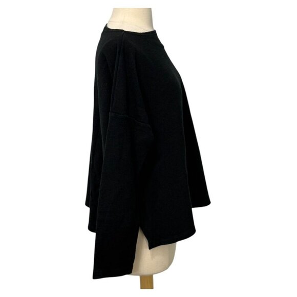 ICHI Antiquites Black Long Sleeve Top Boxy Relaxed Modern Waffle Cotton Linen OS - Picture 3 of 11